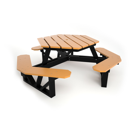 FROG FURNISHINGS Cedar 6' HEX Table with Black Frame PB 6HEXCED